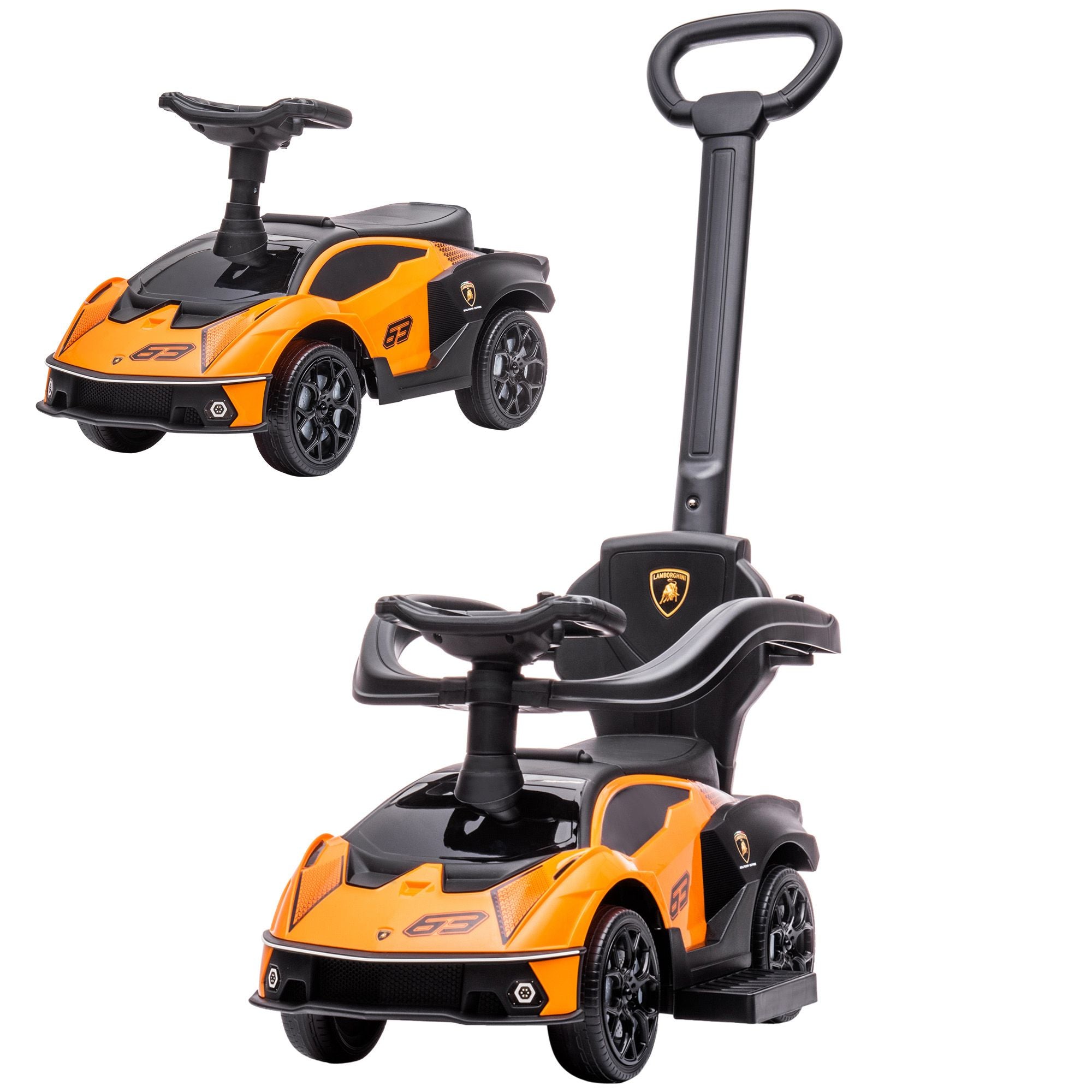 Vibrant Orange Toddler Sliding Car - Dual Function Push Ride with Horn and Storage