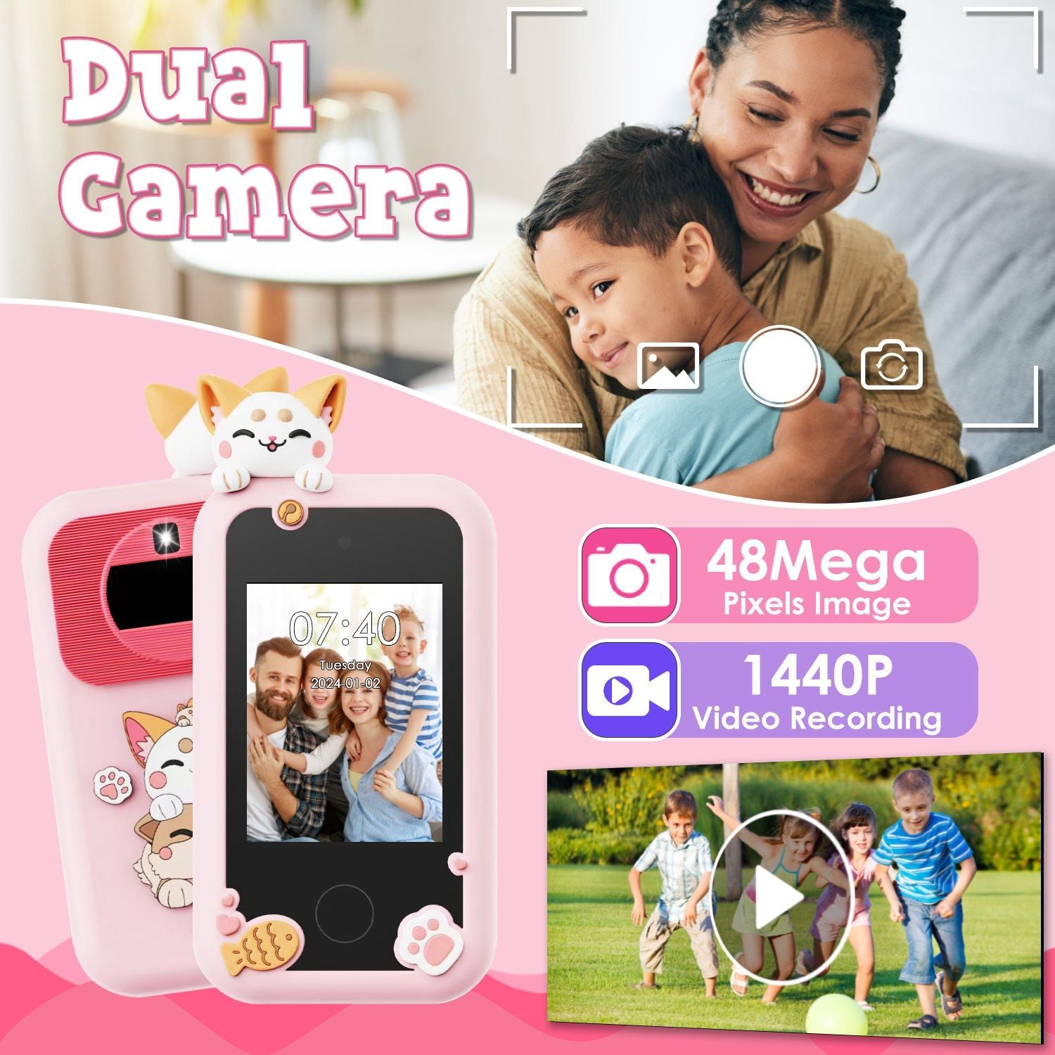Kids Toy Smartphone Dual Camera Phone Touchscreen Learning Toy with Shockproof Cartoon Case Torch 16 Games ABC Learning for Boys Girls Aged 3+ GPCT5263