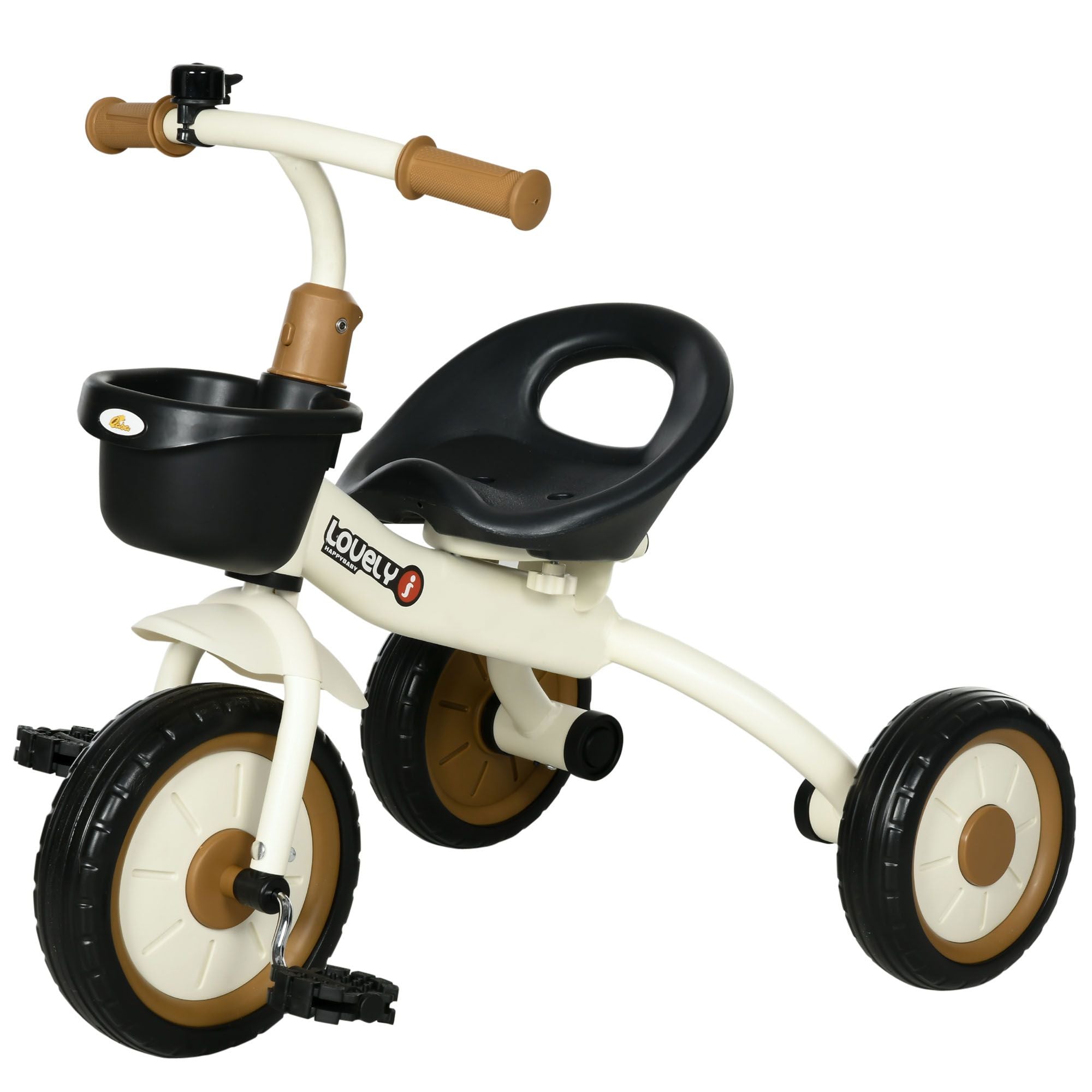 Adjustable Toddler Tricycle with Basket & Bell – White (2–5 Years)