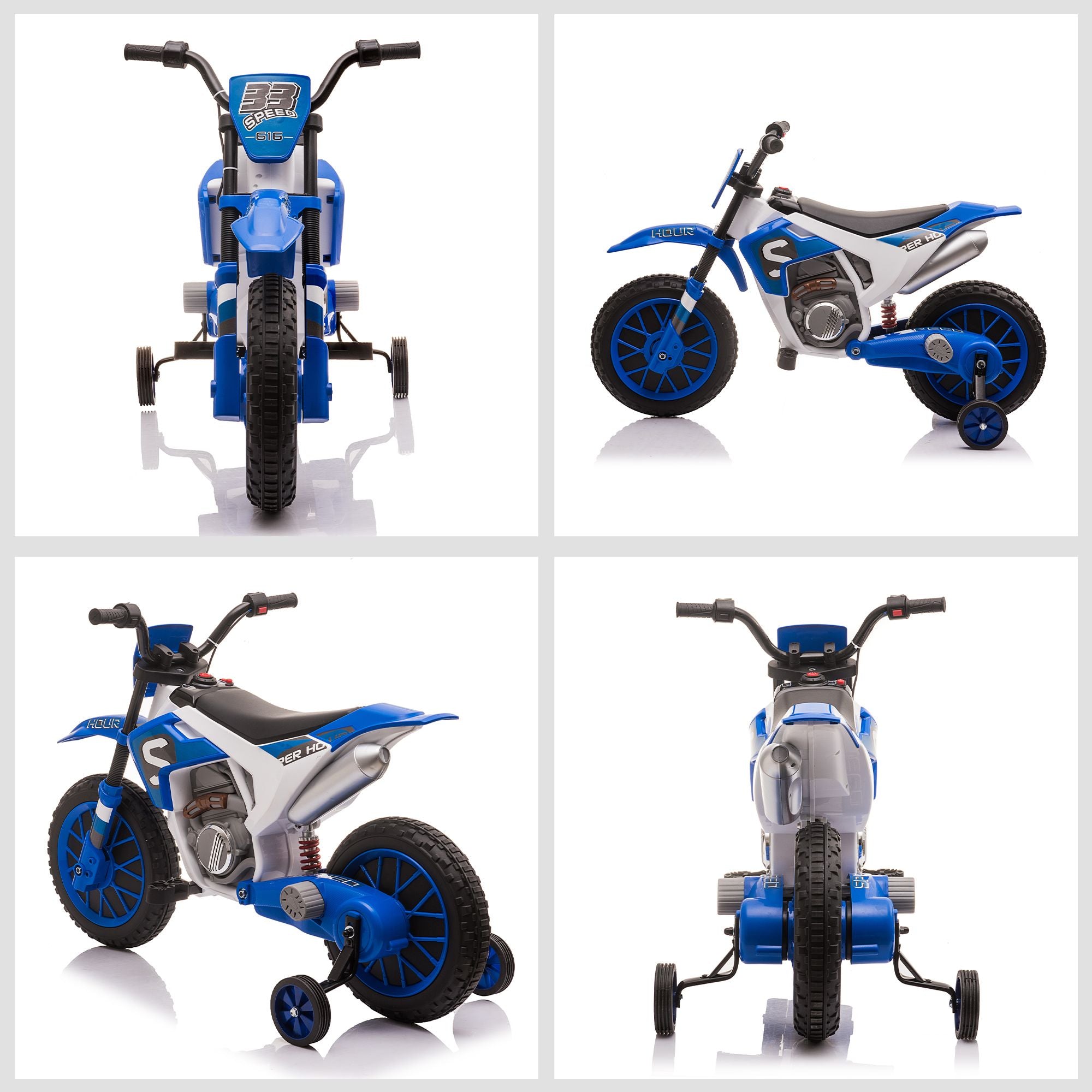 12V Kids Electric Ride-On Motorcycle with Training Wheels & Rechargeable Battery – Blue Motorbike Toy