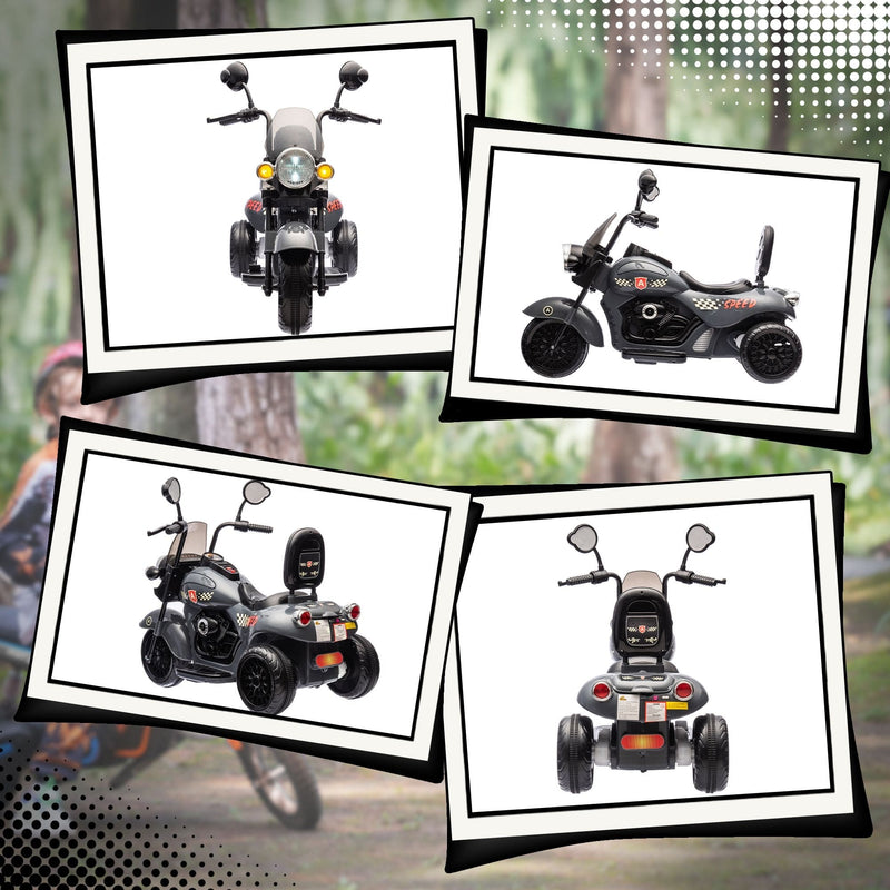 🏍️ ZoomZoom™ Kids' 3-Wheel Electric Motorcycle – Gray Chopper Style (Ages 3-6) | 6V Battery Powered Ride-On Toy