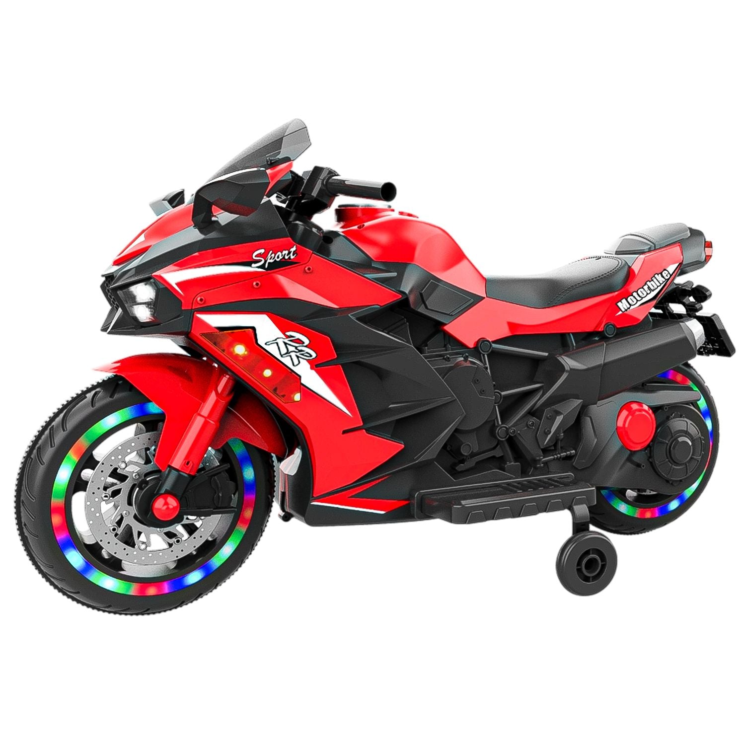 Vibrant Red 12V Electric Motorcycle for Kids - Bluetooth Music & Lighted Wheels for an Exciting Ride