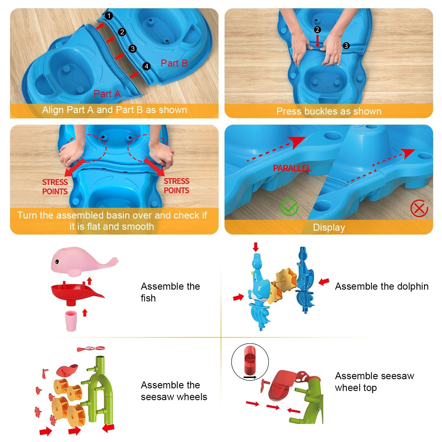 3-Tier Kids Sand & Water Activity Table with Rain Shower, Chair & Accessories