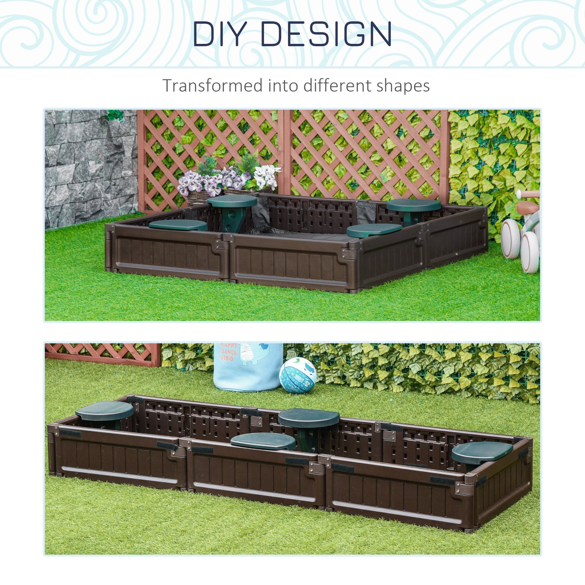 Kids Outdoor Sandbox with Cover, Easy Assembly, Durable Garden Bed for Backyard Fun, Brown