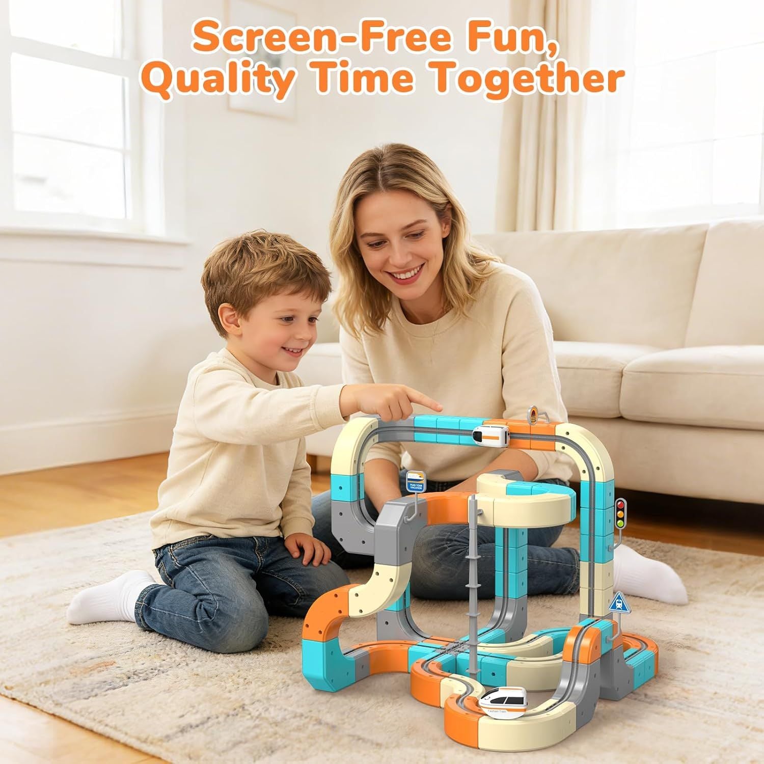 Electric Train Set – 3D Flexible Race Track Toy (82 PCS)