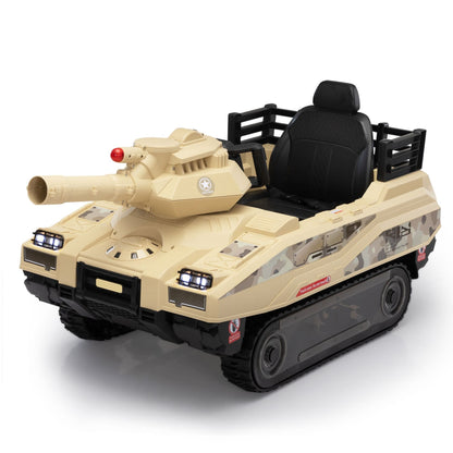 Ride On Tank 24V Thunder Tank Car with Fighting Cannon and Rotating Turret, Remote Control, Lights, Music, Military Battery Powered Truck Toy Gift for Boys Girls, 3-8 Years Old, Desert Yellow - The Little Big Store