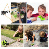Children assembling and testing the green solar robot kit