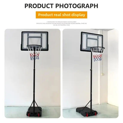 Basketball hoop with adjustable stand on a white background