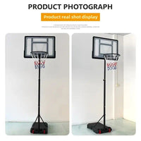 Basketball hoop with adjustable stand on a white background