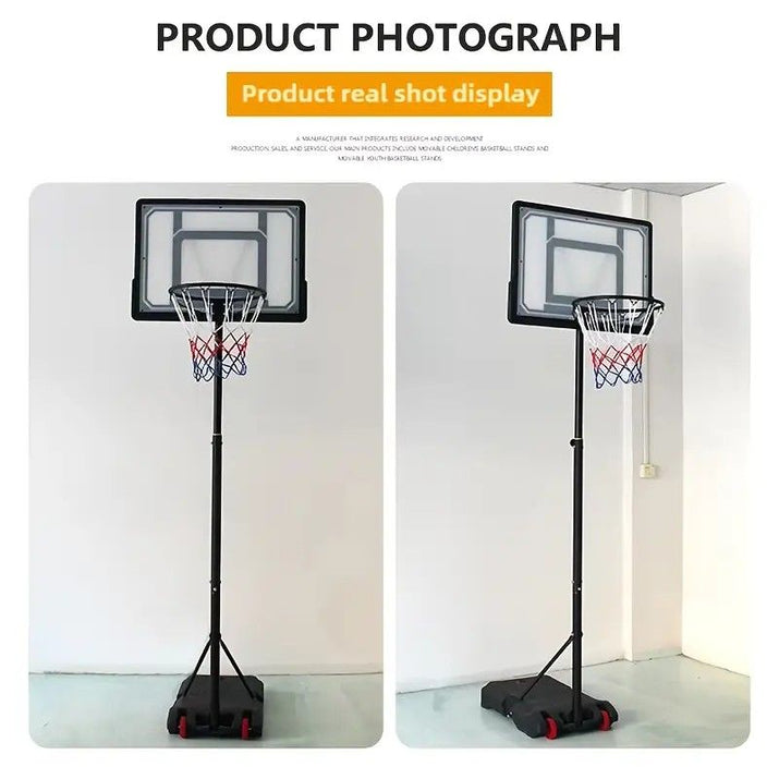 Basketball hoop with adjustable stand on a white background