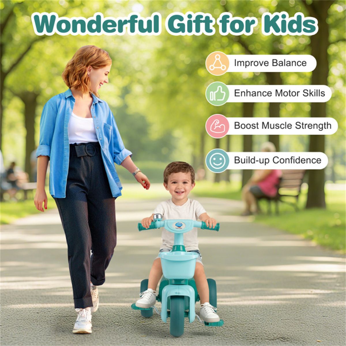 Toddler Tricycle for 3-5 Years - Stable Triangular Structure, Front & Rear Storage Baskets