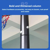 Basketball hoop with a thick black pole on a blue background