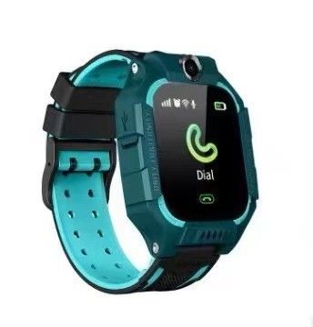 Teal and black smartwatch with a dial icon on a white background
