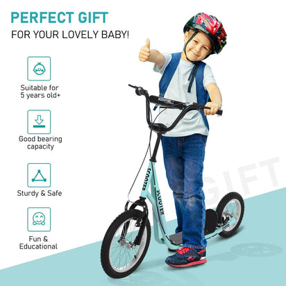 Aosom Youth Glide Pro Scooter – Adjustable Kick Scooter with Dual Brakes & Inflatable Wheels for Ages 5+, Blue - The Little Big Store