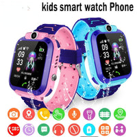 Three colorful kids smart watches with app icons displayed below on a white background.