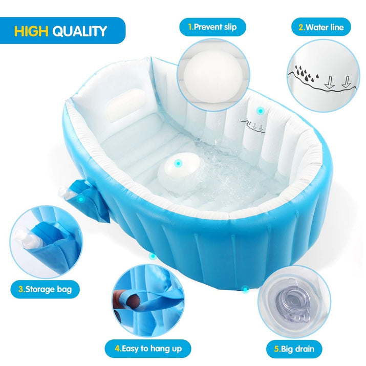 Baby Inflatable Bathtub; Portable Toddler Bathtub Baby Bath Tub Foldable Travel Tub with Air Pump - The Little Big Store