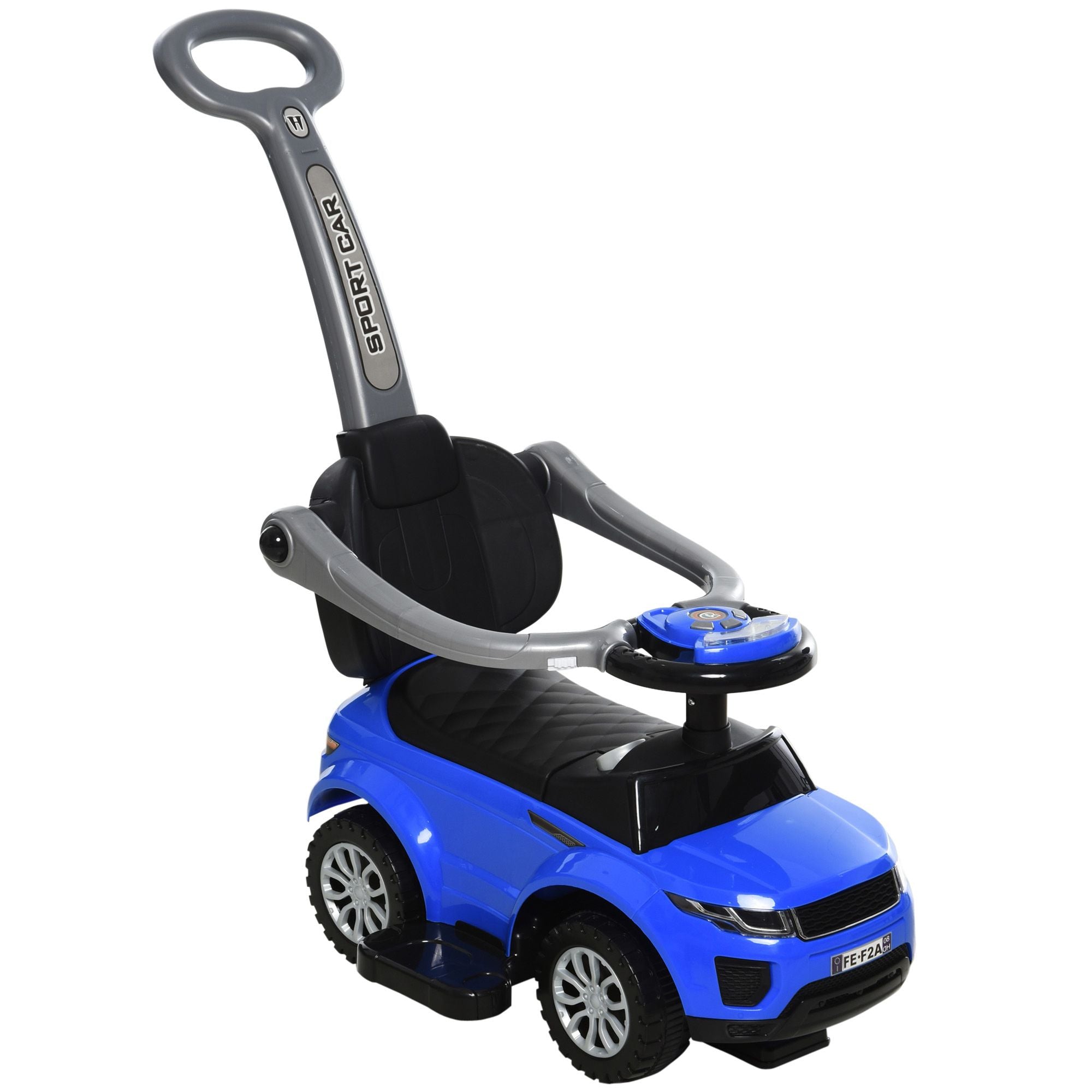 Deluxe Blue 3-in-1 Push Car for Toddlers - Horn, Music, and Light Features