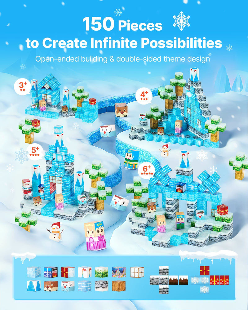 150 PCS Montessori Magnetic Blocks - VEVOR Glacier Castle Educational Sensory Play Set