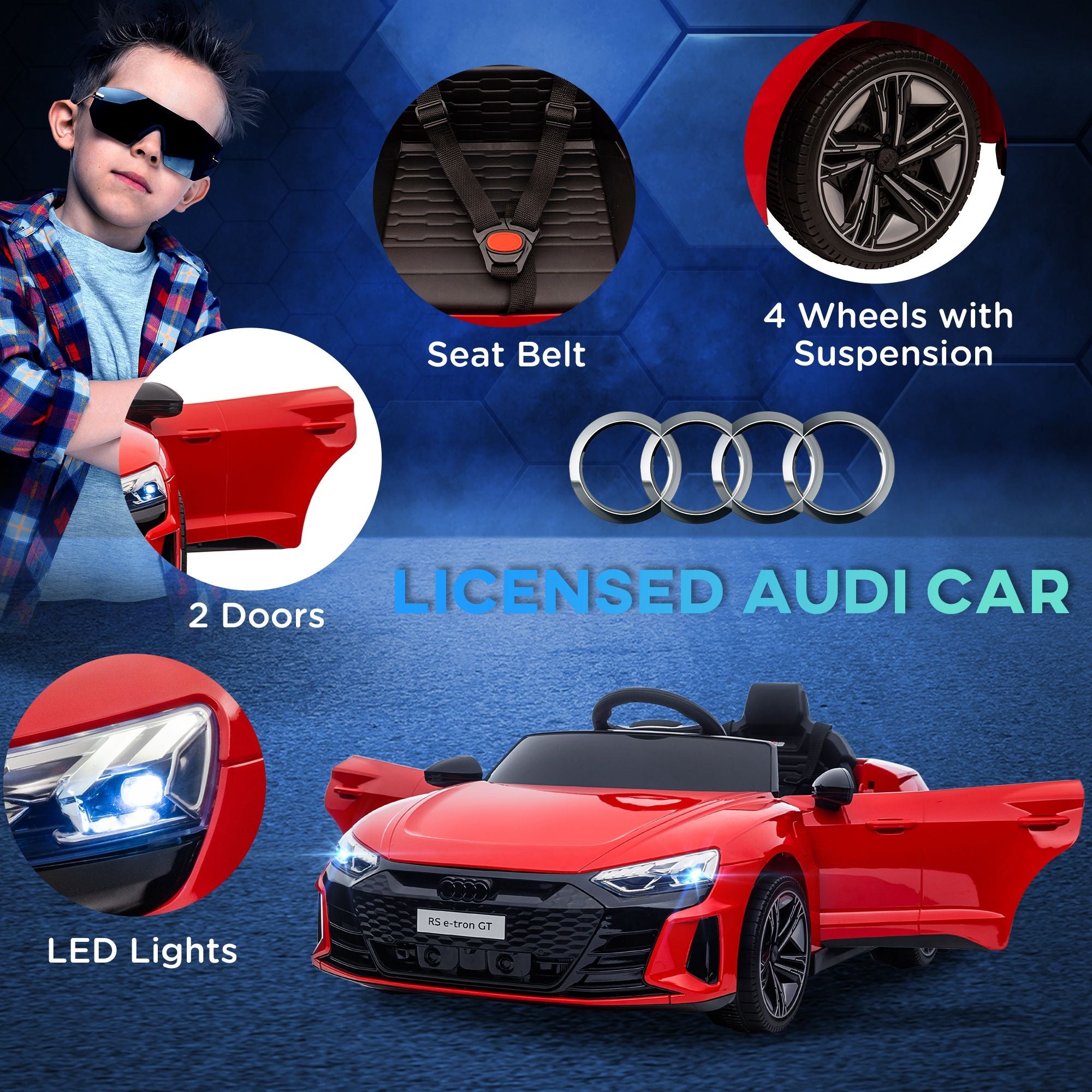 Electric Toy Car for Kids 3-6, 12V Ride on Car with Remote Control, Suspension System, Music, 3.1 MPH, Vibrant Red