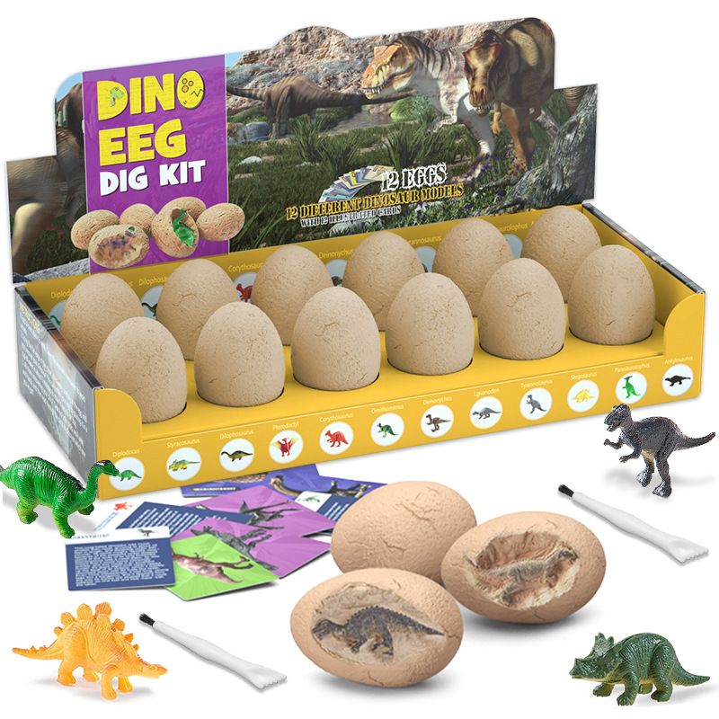 Dinosaur Excavation Kit with 12 Surprise Eggs | STEM Fossil Dig Toy for Kids