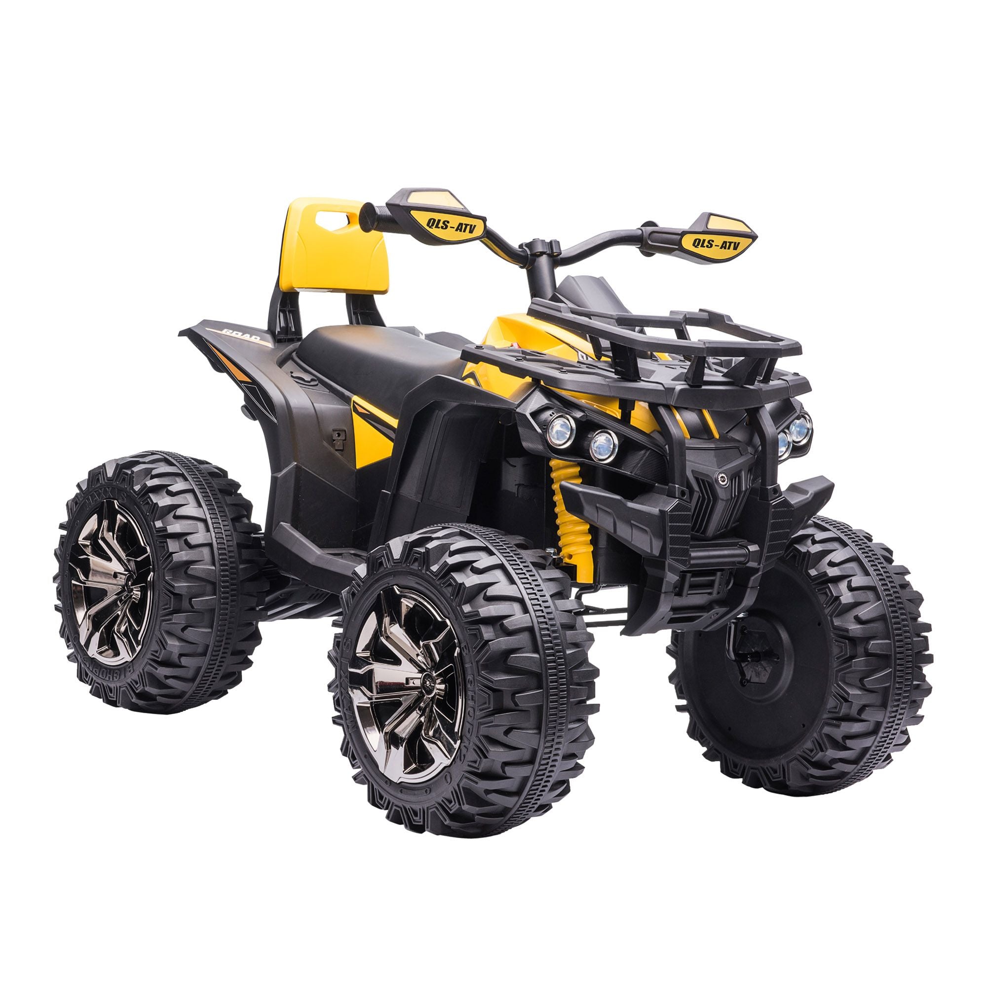 Kids ATV 12V Ride on Car with Music Realistic Headlights Wide Wheels Rechargeable Electric Yellow