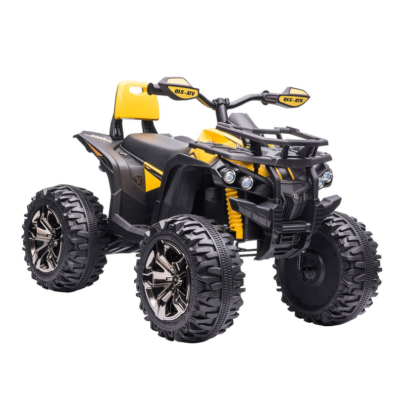 Kids ATV 12V Ride on Car with Music Realistic Headlights Wide Wheels Rechargeable Electric Yellow