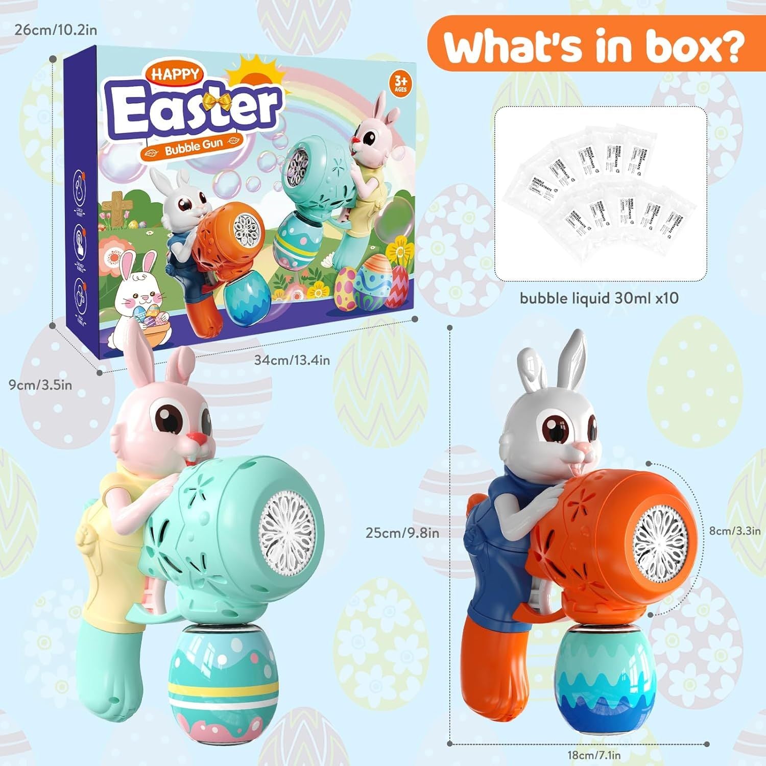 2-Pack Rabbit Bubble Gun Toy with 12 Bubble Holes & Bubble Solution