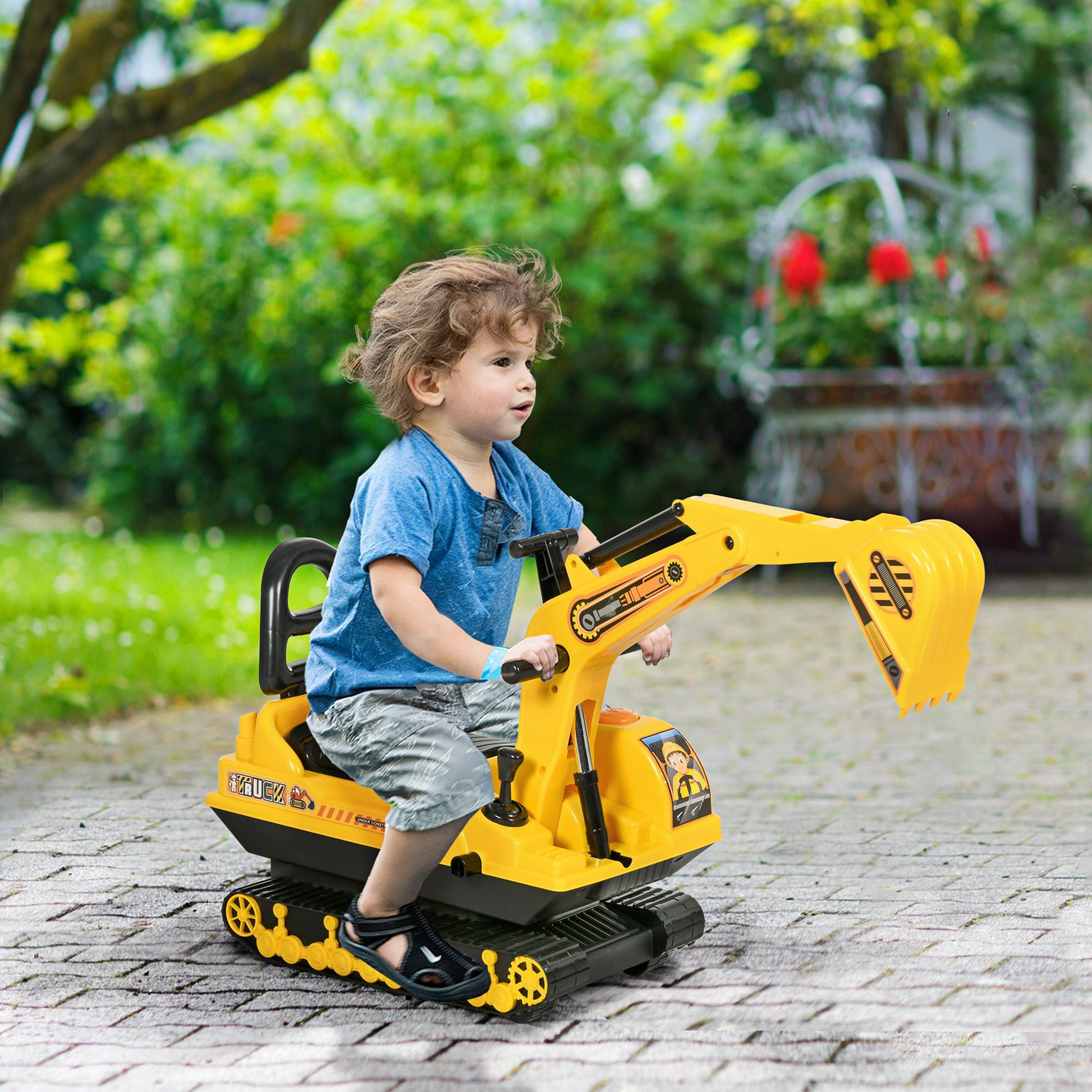 Kids Excavator Toy with Rotatable 2-in-1 Ride-On Excavator Toy – Toddler Walker & Construction Digger Ride-On (No Battery)Digging and Storage Bucket, Kids Ride-on Construction Car for 3-8 Years Old, Yellow & Black