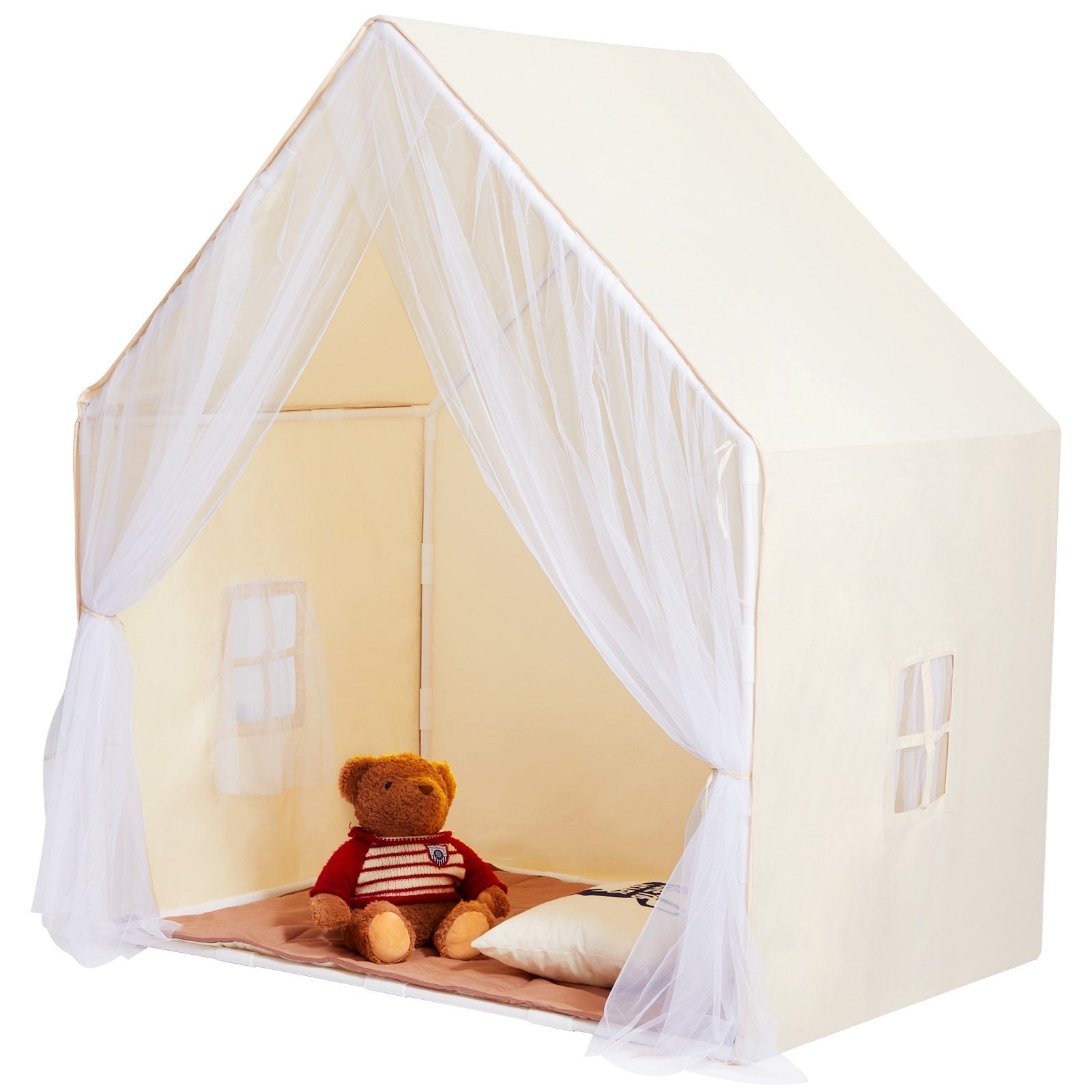 Toddler Play Tent with Integrated Mat and Lamp - Durable Indoor Outdoor Tent for Ages 1-5, Beige