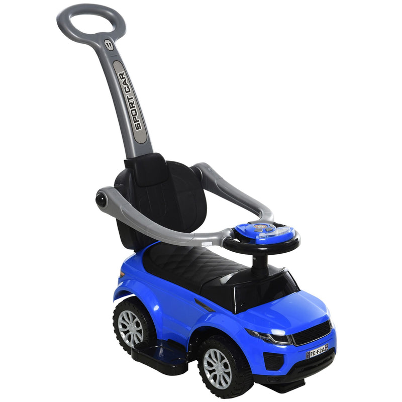 Deluxe Blue 3-in-1 Push Car for Toddlers - Horn, Music, and Light Features