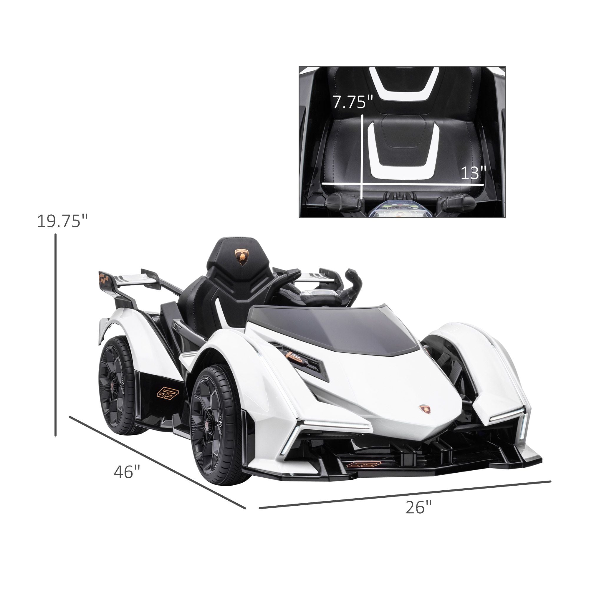 12V Lamborghini Kids Electric Ride-On Car – White w/ Bluetooth