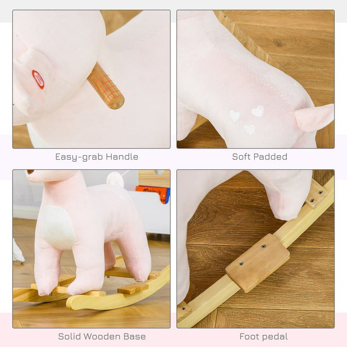 Qaba Kids Plush Ride-On Rocking Horse Deer-shaped Plush Toy Rocker with Realistic Sounds for Child 36-72 Months Pink - The Little Big Store