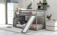 Twin over Twin Bunk Bed with Convertible Slide and Stairway, Gray - The Little Big Store