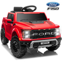 12V Ride on Cars with Remote Control, Licensed Ford F 150 Raptor Powered Ride on Toys with Bluetooth, Radio, LED Light, 4 Wheels Suspension, Kids Cars Electric Vehicles for Boys Girls Ages 3-6, Red