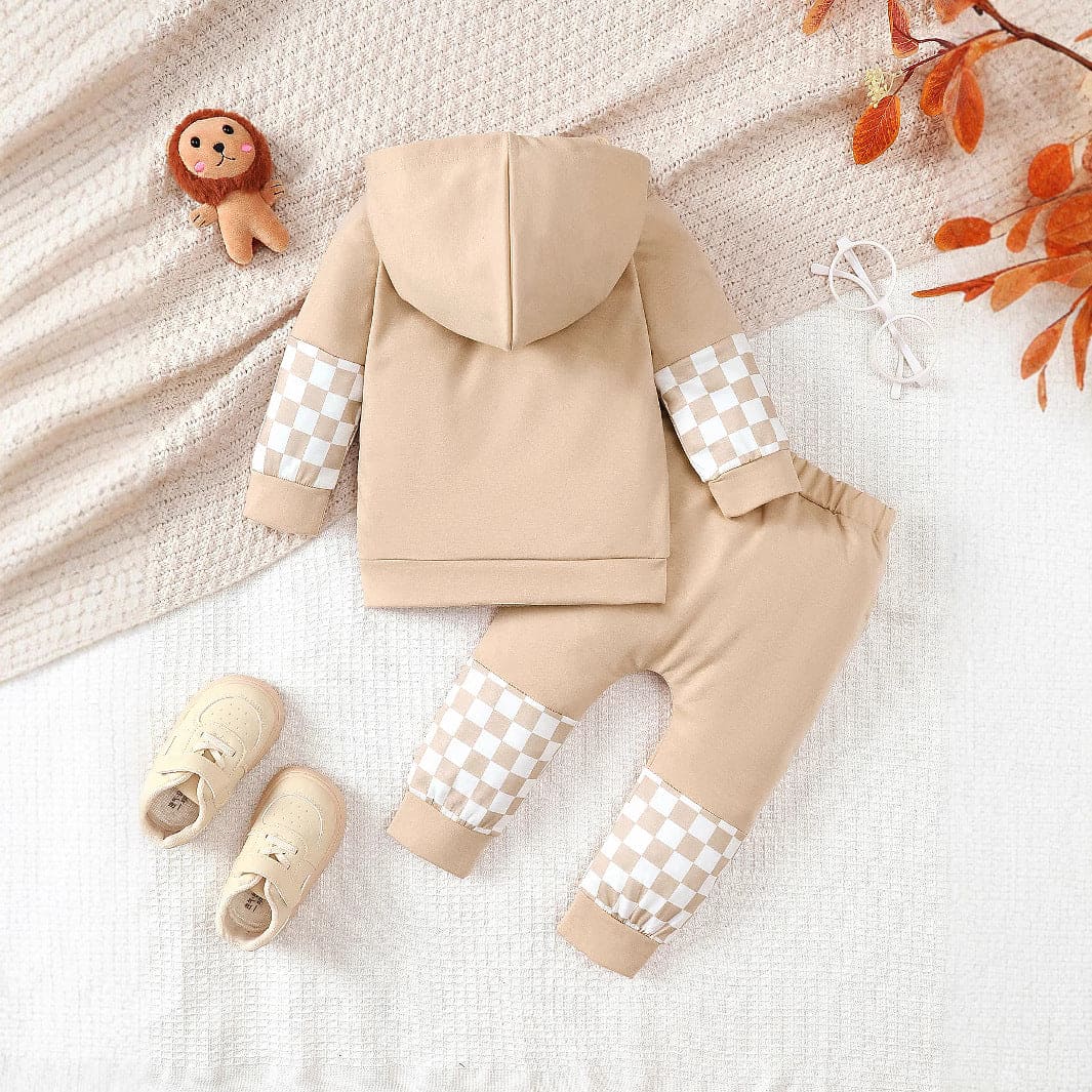 Checkered Long Sleeve Sweatshirt and Pants Set - The Little Big Store