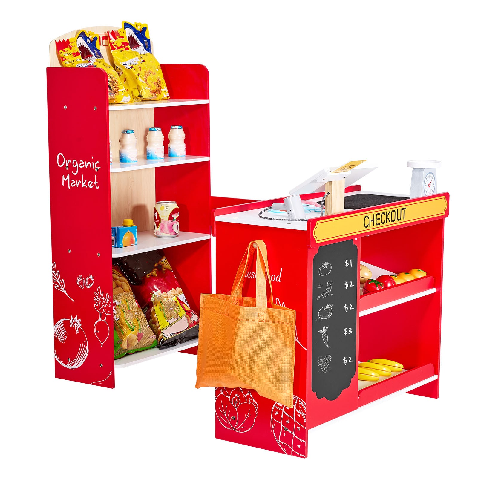 Kids Grocery Store Playset Supermarket Play Toy Set with Cash Register