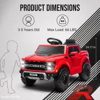 12V Ride on Cars with Remote Control, Licensed Ford F 150 Raptor Powered Ride on Toys with Bluetooth, Radio, LED Light, 4 Wheels Suspension, Kids Cars Electric Vehicles for Boys Girls Ages 3-6, Red