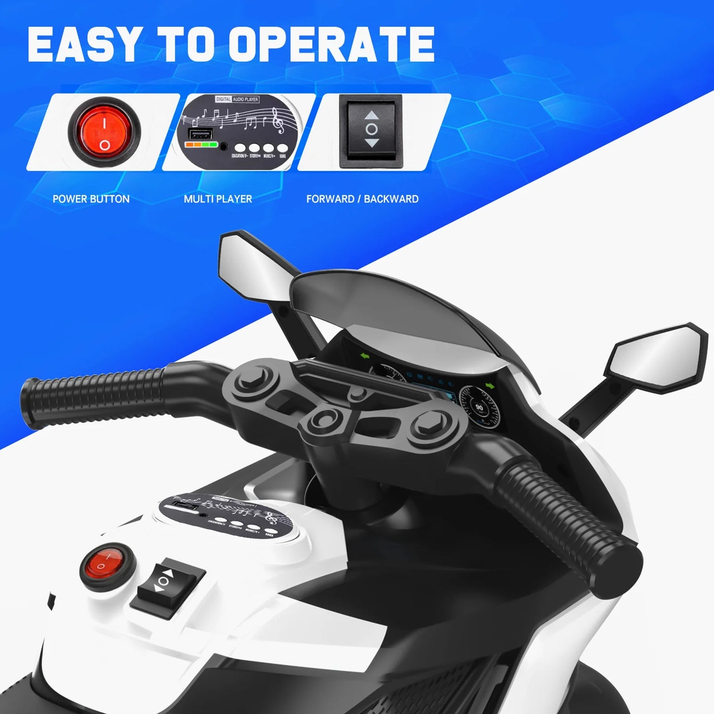 12V Motorcycle for Kids, Electric Motorcycle with 3 Wheels&Music ,Ride on Toys for Boy Girl
