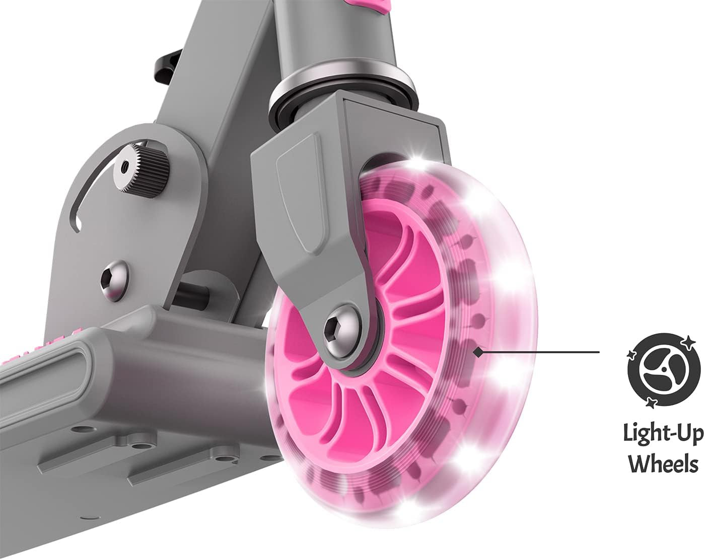 Leo Folding Kick Scooter - Vibrant Pink with Light-Up Wheels, Adjustable Handlebar & Easy Folding Design for Kids 5+