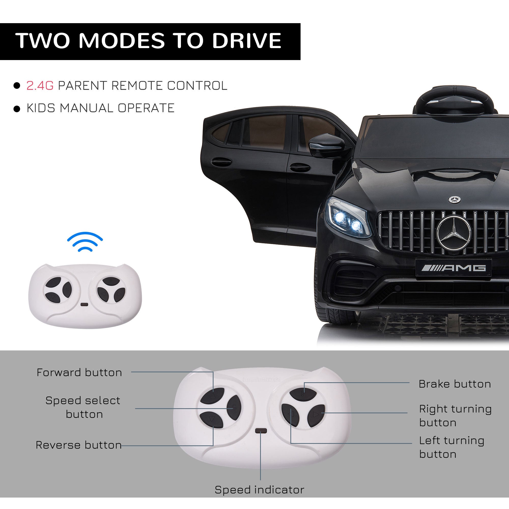 TheLittleBigStore 12V Mercedes AMG Kids Ride-On Car – Remote Control Electric Coupe (Black)