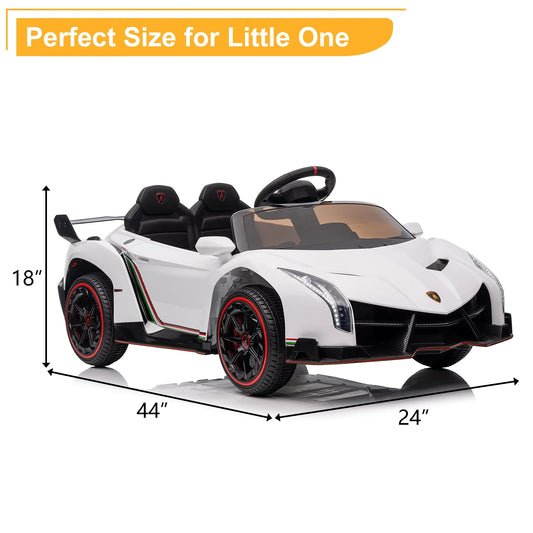12V Licensed Lamborghini Electric Ride on Cars for Kids, Powered Ride on Toys Cars for Girl Boys, with Parent Remote Control, Bluetooth Music - White