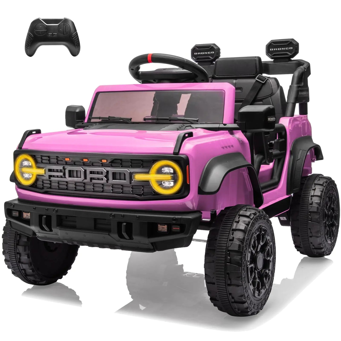 Ford Bronco Raptor 12V Ride on Toy for Kids Ford Bronco Raptor Kids Electric Vehicle Car with Remote Control12Volt Ride on Truck Toy Car with 4-Wheel SuspensionLED LightBluetooth3 Speeds (12V Pink)