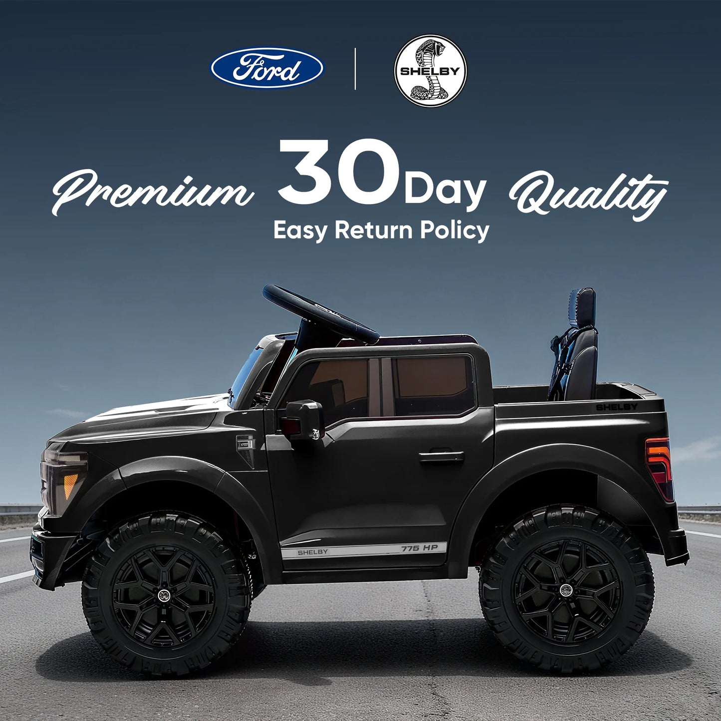 Electric Car for Kids, Licensed Ford-Shelby F-150 12V Ride on Truck Toys for Toddlers W/ Remote, 2-Hour Drive Time - Black