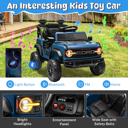 Ford Bronco Raptor Electric Ride on Toy Car for Toddler Kids, 12V Battery Powered Ride on Cars W/Remote Control, Bluetooth & Lights, Blue