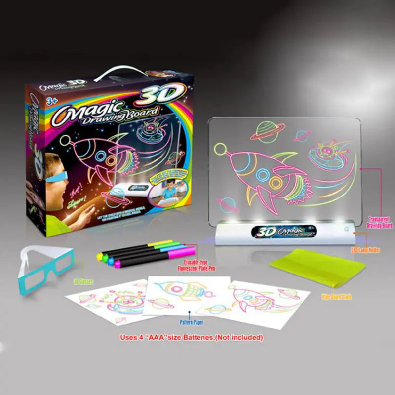 🌈 DoodleBeam™ 3D Flash Drawing Board ✨🖍️ – Light-Up Art Fun in Full Color!