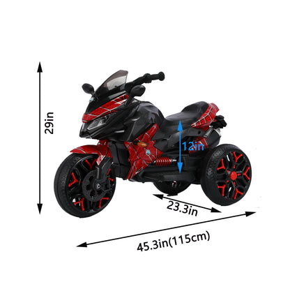 Kids 12V electric ride-on motorcycle with training wheels, headlights, and realistic design on white background
