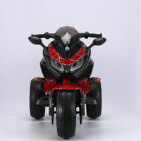 Kids 12V electric ride-on motorcycle with training wheels, headlights, and realistic design on white background