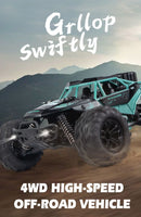Kids 4WD RC car offroad buggy with 35KM/H high-speed drift and durable tires for racing on outdoor background