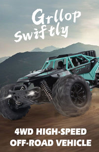 Kids 4WD RC car offroad buggy with 35KM/H high-speed drift and durable tires for racing on outdoor background