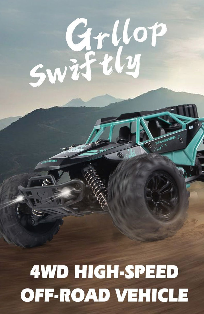 Kids 4WD RC car offroad buggy with 35KM/H high-speed drift and durable tires for racing on outdoor background